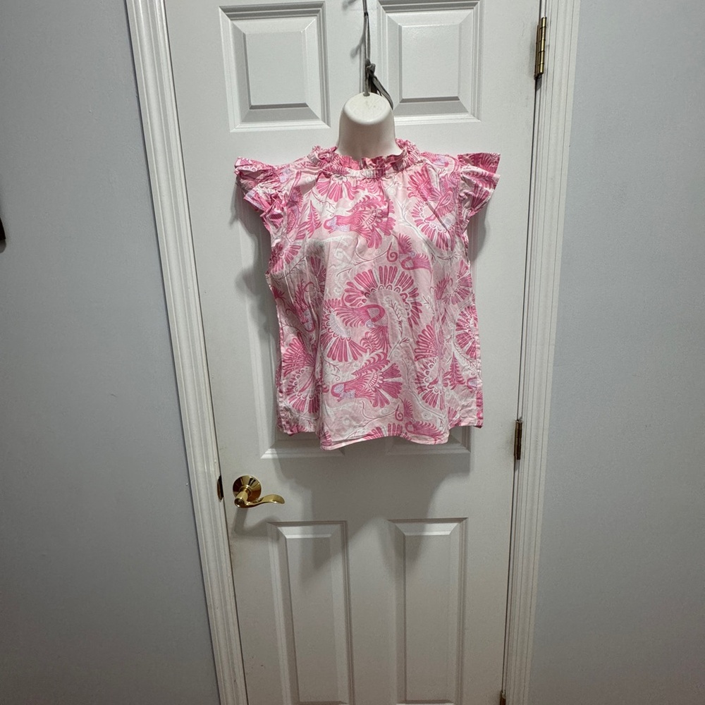 Sail To Sable Size Large Flutter Sleeve Top 100% … - image 7